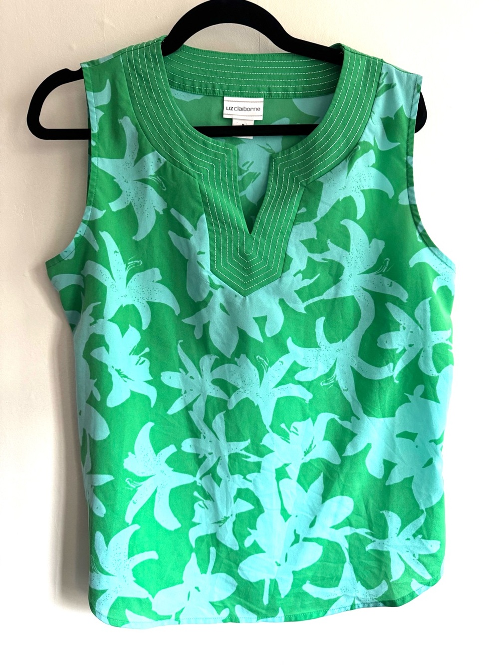 Liz Claiborne Green and Blue Floral Sleeveless Top